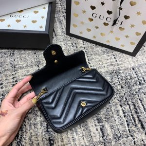 wsxc1708390553976_3 GG Marmont Mini 16.5cm Black Calfskin Gold Hardware