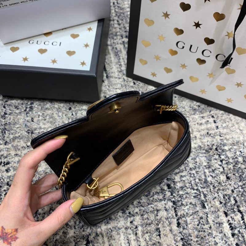 wsxc1708390553976_4 GG Marmont Mini 16.5cm Black Calfskin Gold Hardware
