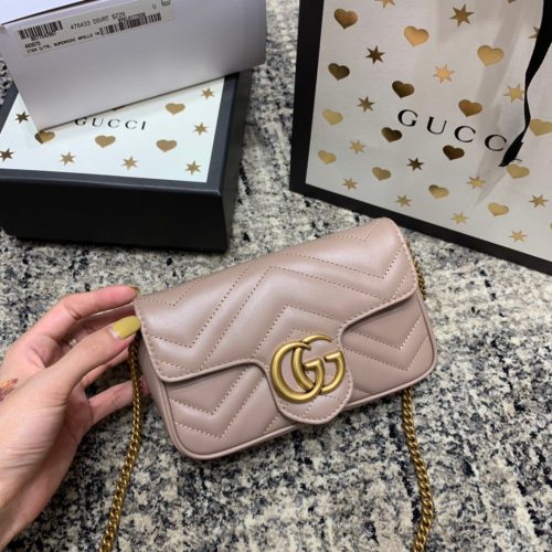 wsxc1708390940765_0 GG Marmont Mini 16.5cm Dark Beige Calfskin Gold Hardware