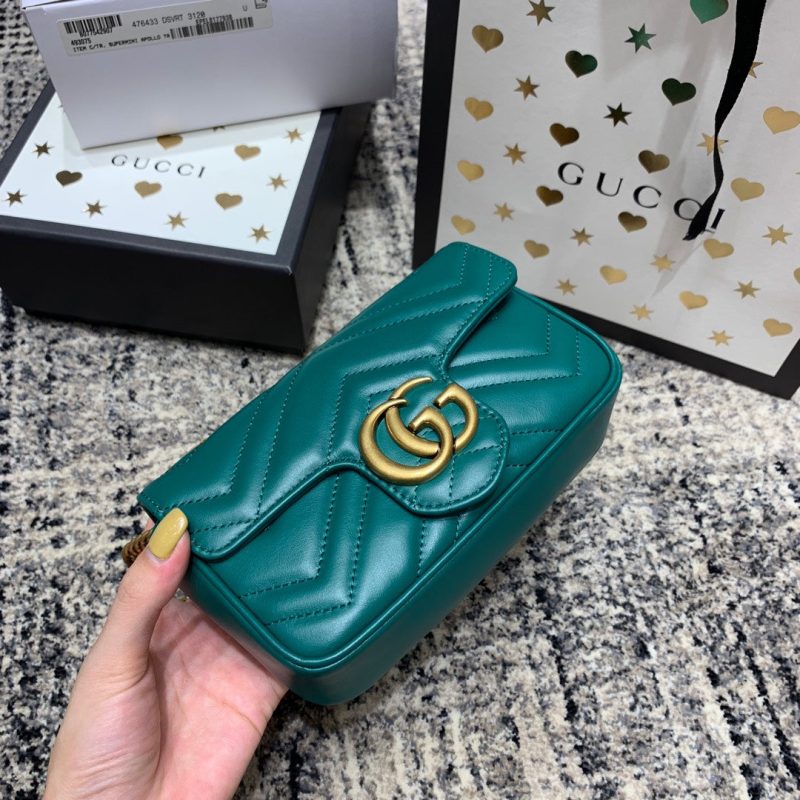 wsxc1708390978724_7 GG Marmont Mini 16.5cm Turquoise Calfskin Gold Hardware