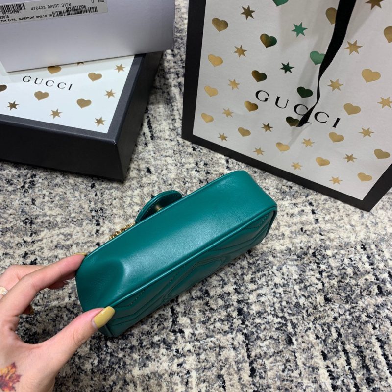 wsxc1708390978724_8 GG Marmont Mini 16.5cm Turquoise Calfskin Gold Hardware