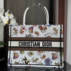 Medium CD Book Tote 36cm White Multicolor Dragon Zodiac Embroidery