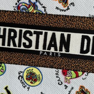 Medium CD Book Tote 36cm White Multicolor Dragon Zodiac Embroidery