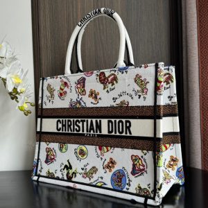 Medium CD Book Tote 36cm White Multicolor Dragon Zodiac Embroidery