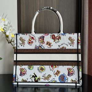 Medium CD Book Tote 36cm White Multicolor Dragon Zodiac Embroidery