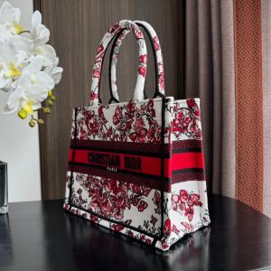 Small CD Book Tote 26.5cm White and Red Heart Butterfly Embroidery