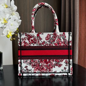 Small CD Book Tote 26.5cm White and Red Heart Butterfly Embroidery