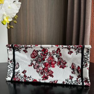 Small CD Book Tote 26.5cm White and Red Heart Butterfly Embroidery