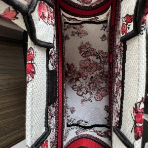 Small CD Book Tote 26.5cm White and Red Heart Butterfly Embroidery