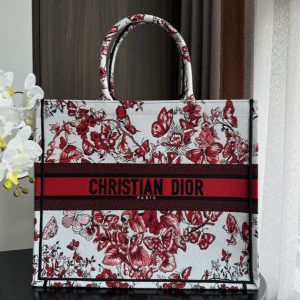 Large CD Book Tote 42cm White and Red Heart Butterfly Embroidery