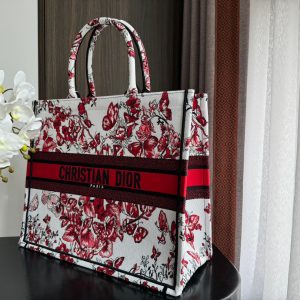 Large CD Book Tote 42cm White and Red Heart Butterfly Embroidery