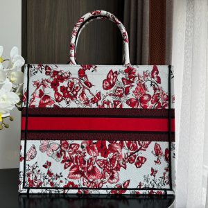 Large CD Book Tote 42cm White and Red Heart Butterfly Embroidery