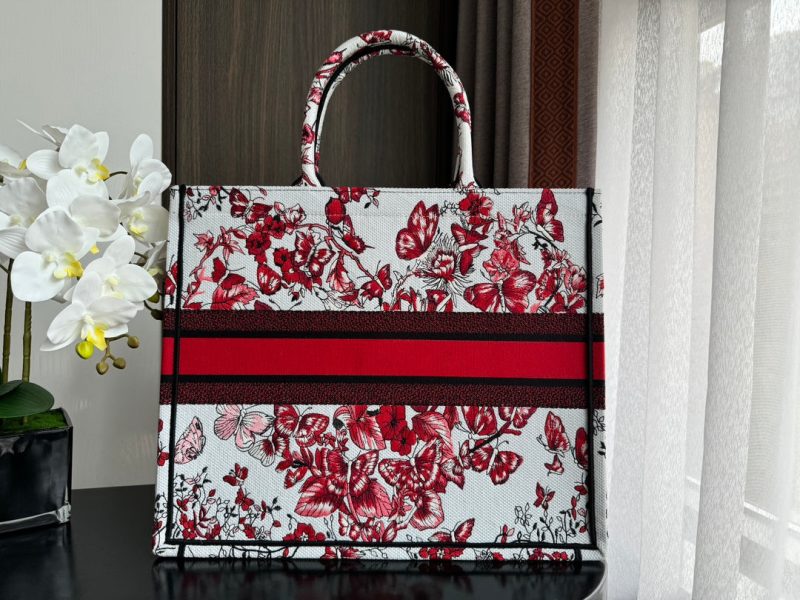 Large CD Book Tote 42cm White and Red Heart Butterfly Embroidery