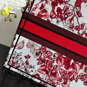 Large CD Book Tote 42cm White and Red Heart Butterfly Embroidery