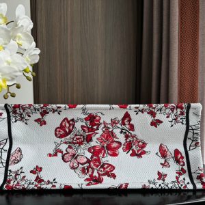 Large CD Book Tote 42cm White and Red Heart Butterfly Embroidery