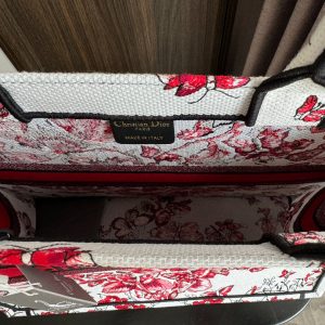 Large CD Book Tote 42cm White and Red Heart Butterfly Embroidery