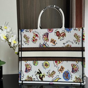 Large CD Book Tote 42cm White Multicolor Dragon Zodiac Embroidery