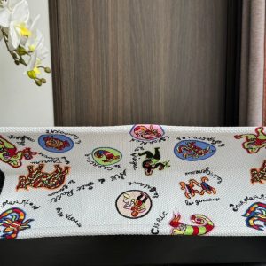 Large CD Book Tote 42cm White Multicolor Dragon Zodiac Embroidery