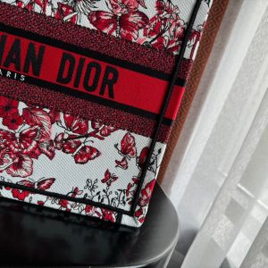 Medium CD Book Tote 36cm White and Red Heart Butterfly Embroidery