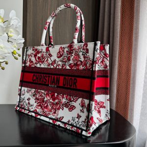 Medium CD Book Tote 36cm White and Red Heart Butterfly Embroidery
