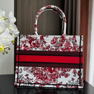 Medium CD Book Tote 36cm White and Red Heart Butterfly Embroidery