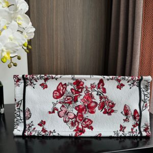 Medium CD Book Tote 36cm White and Red Heart Butterfly Embroidery