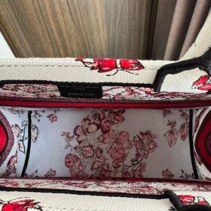 Medium CD Book Tote 36cm White and Red Heart Butterfly Embroidery