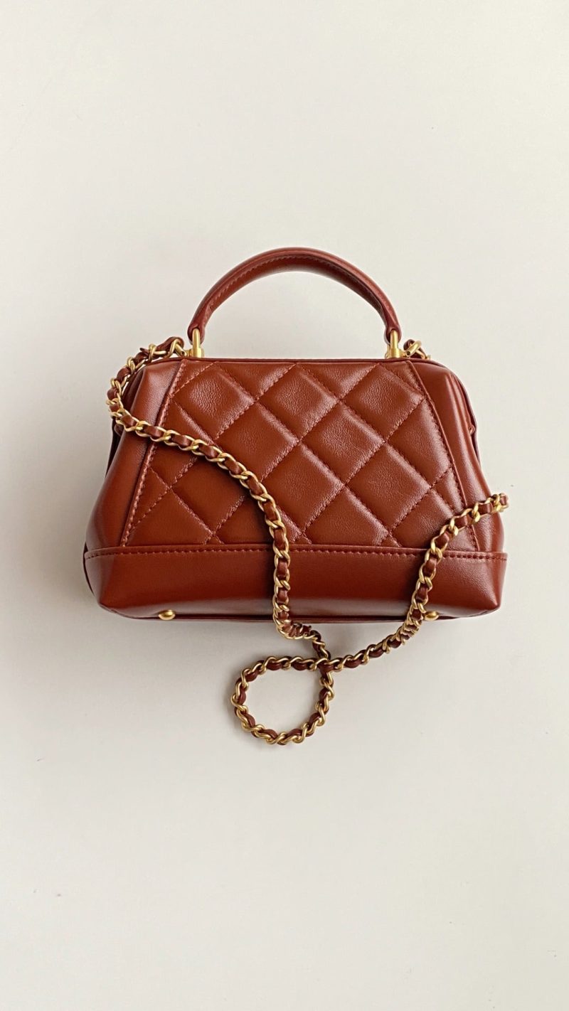CC Mini Top Handle 18cm Red Leather Gold Hardware
