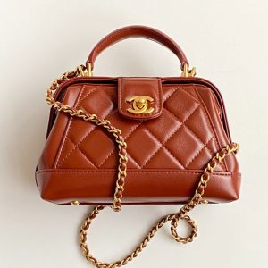 CC Mini Top Handle 18cm Red Leather Gold Hardware