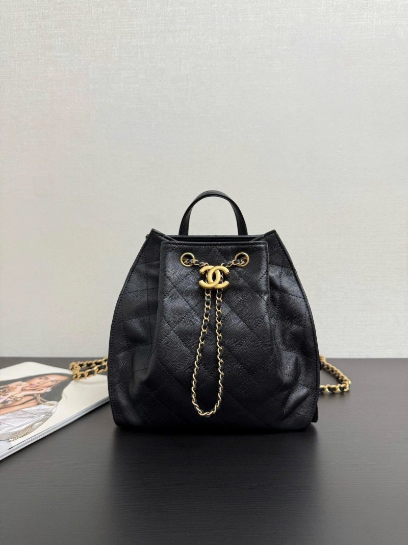 CC 25B Backpack 23cm in Black and Gold Caviar